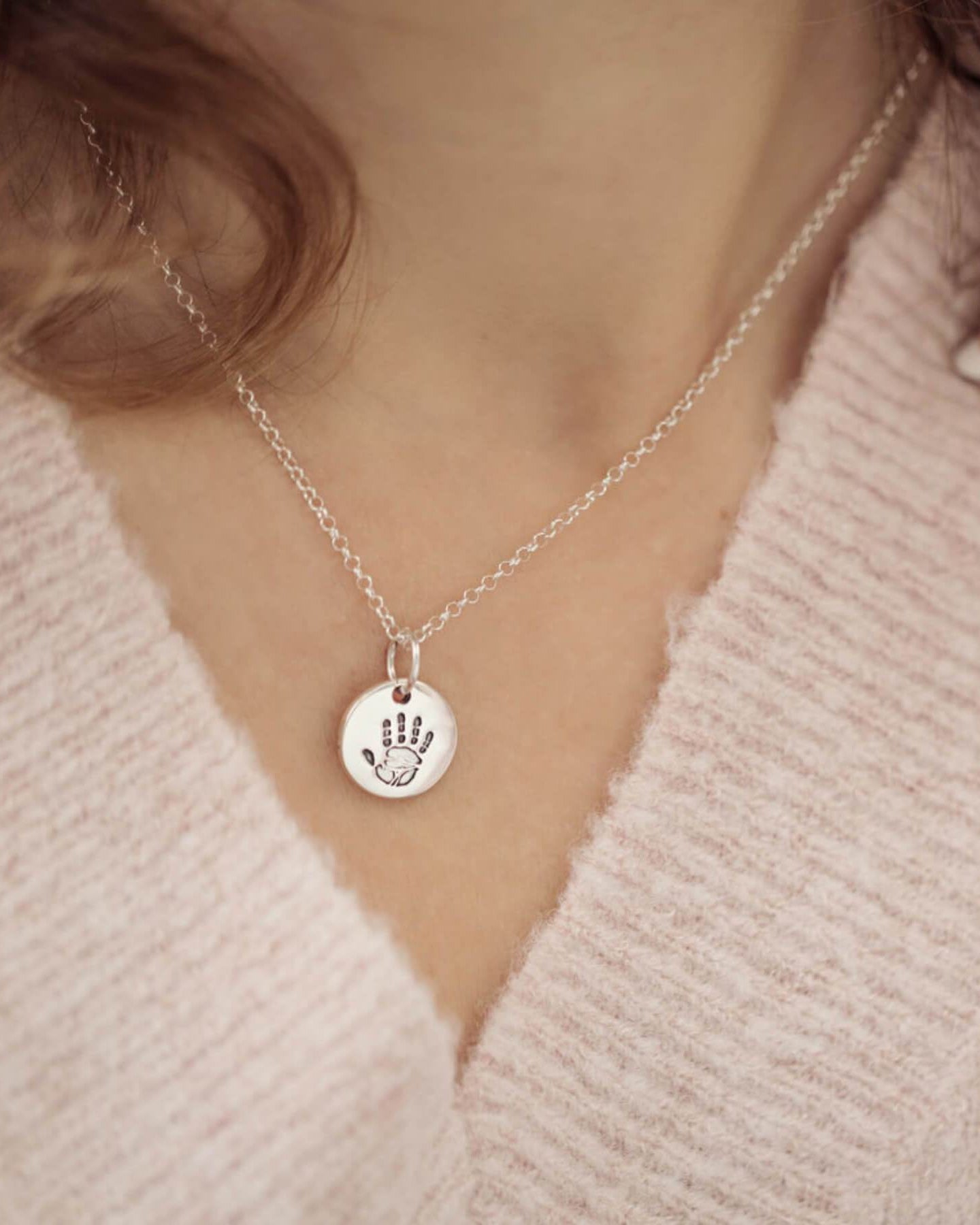 Handprint Or Footprint Round Charm Necklace, One Charm Necklace Handonheartjewellery