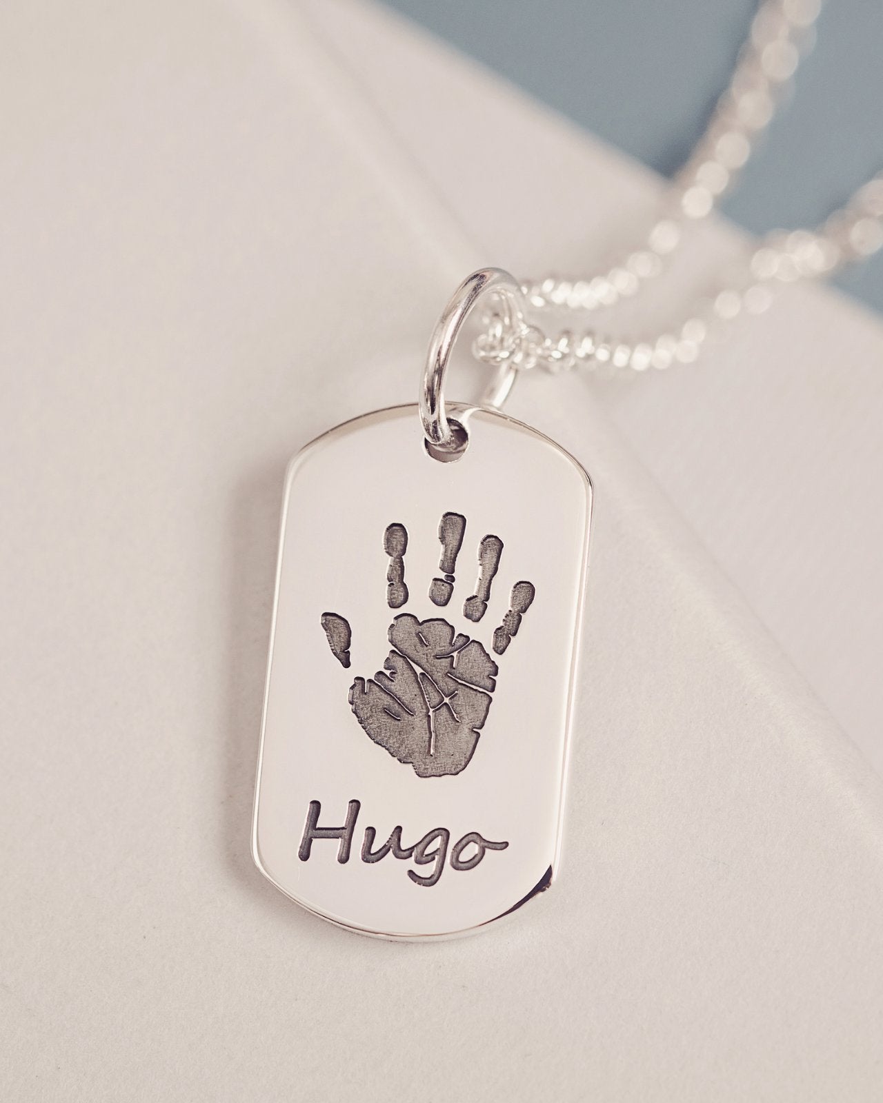 Dog Tag Handprint Necklace