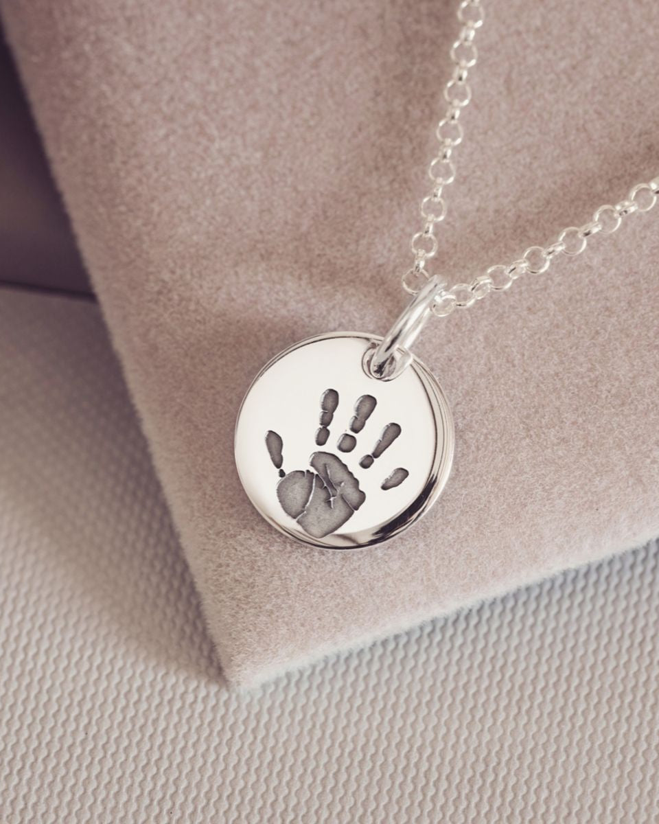 Handprint Or Footprint Round Charm Necklace, One Charm Necklace Handonheartjewellery