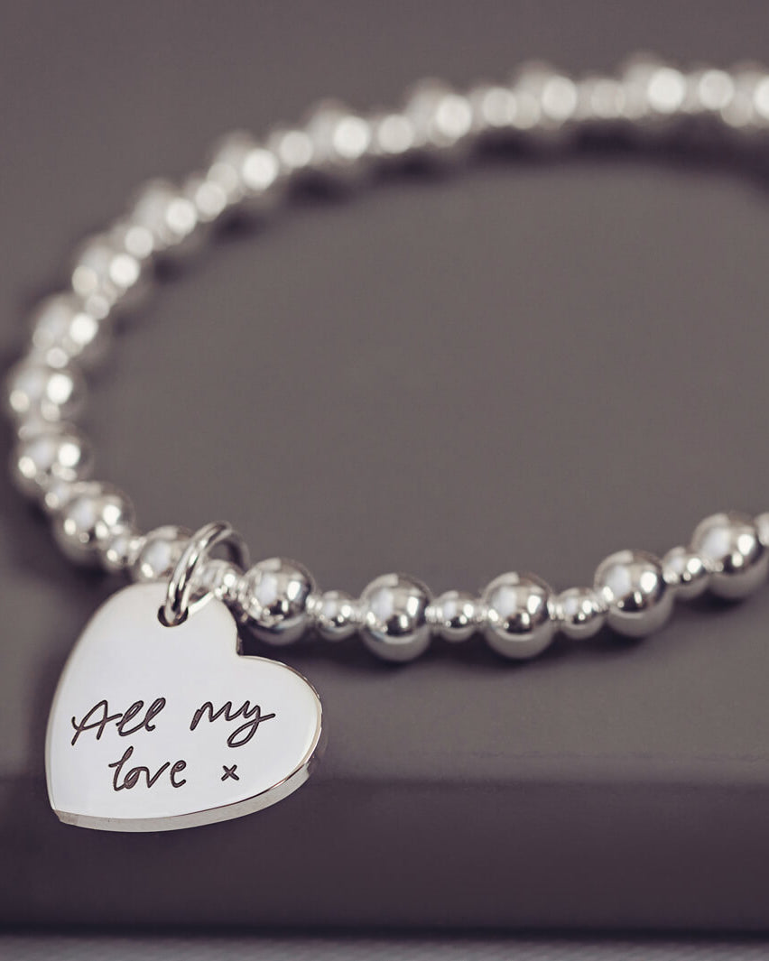 handwriting silver charm bracelet