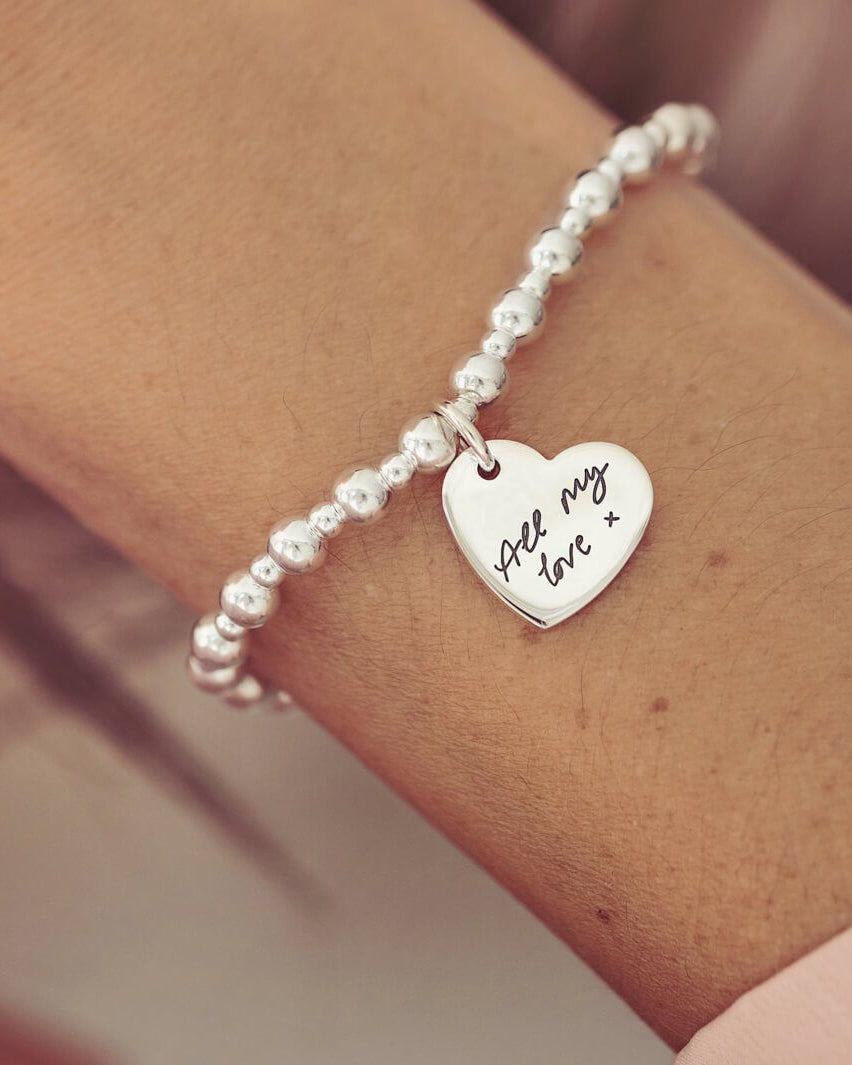 handwriting silver charm bracelet
