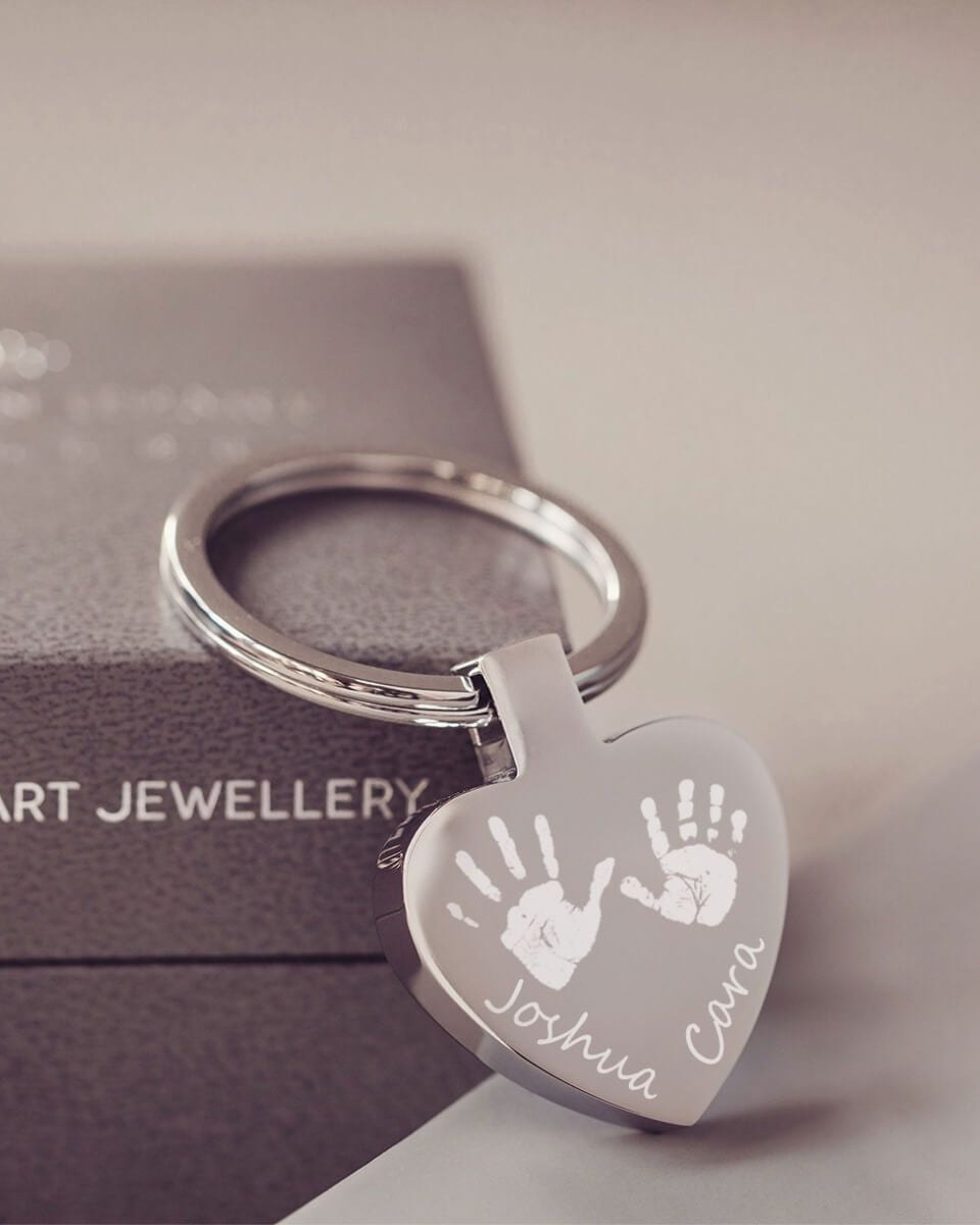 Handprint Heart Keyring With Two Children's Handprints