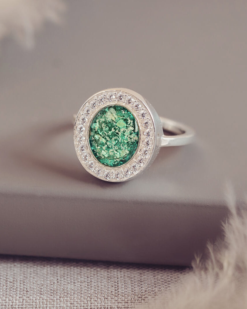 Memorial Cremation Ashes Oval Sparkle Ring