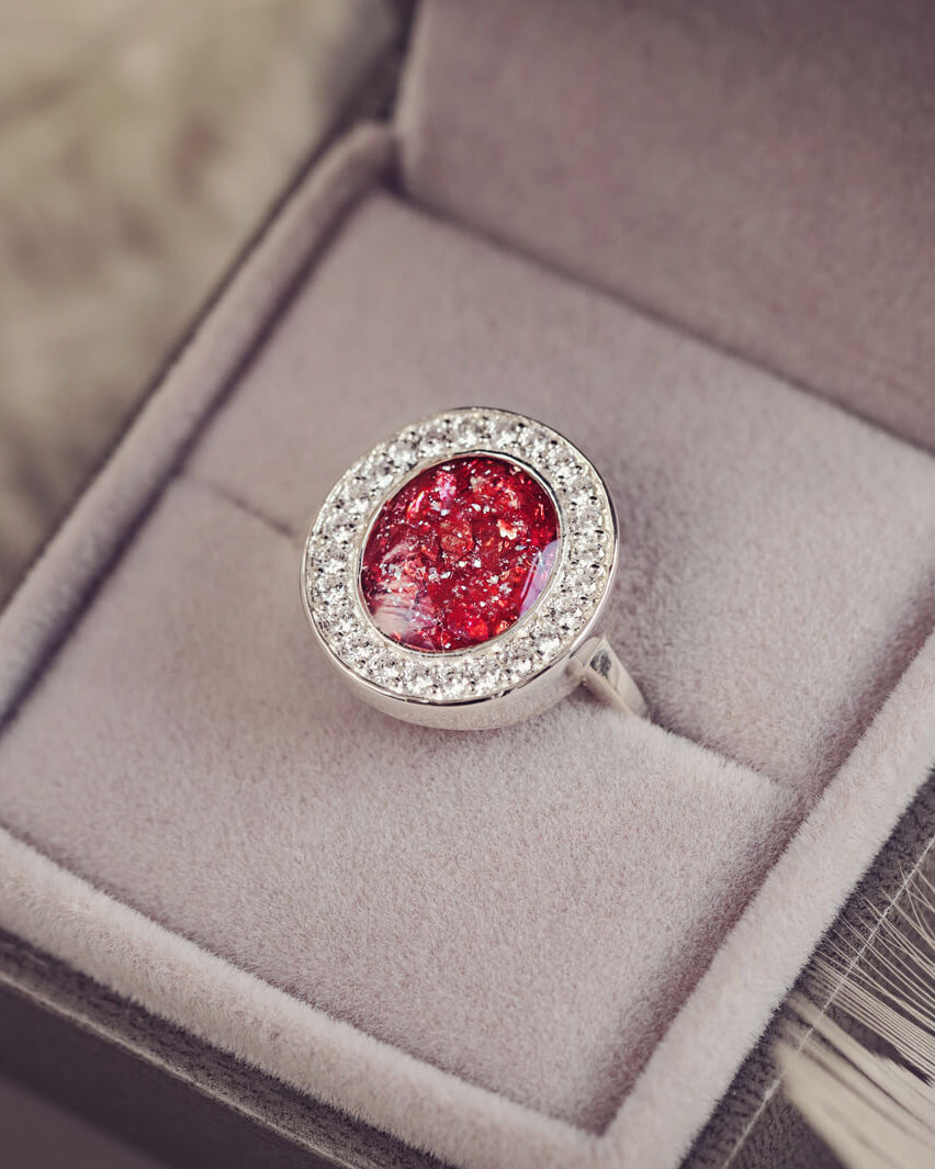 Memorial Cremation Ashes Oval Sparkle Ring