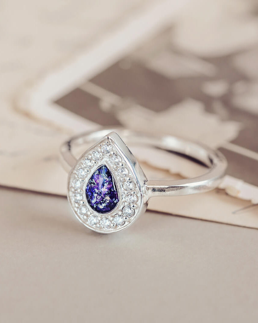 Memorial Cremation Ashes Teardrop Sparkle Ring