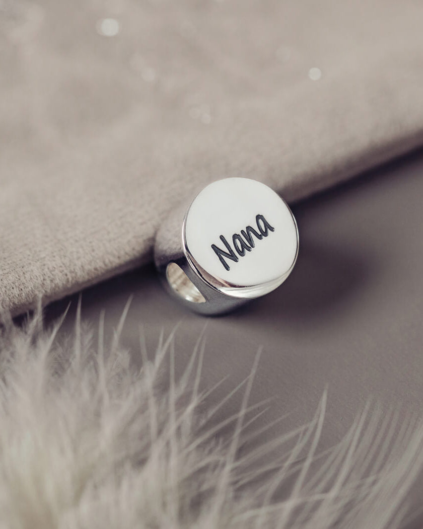 Memorial Fingerprint Round Charm Bead