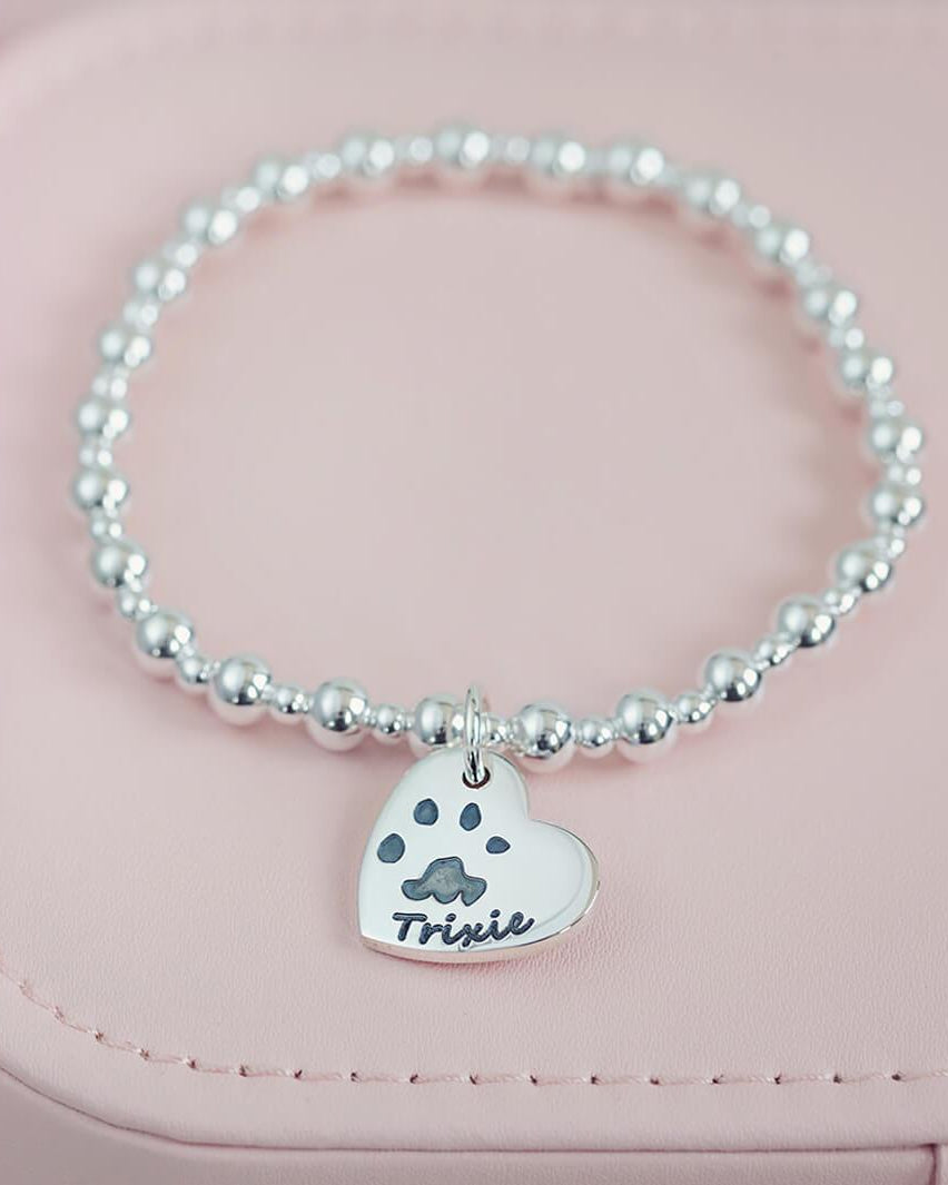 paw print silver charm bracelet