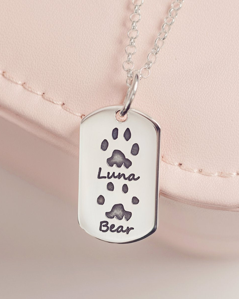 Dog Tag Necklace with two pawprints