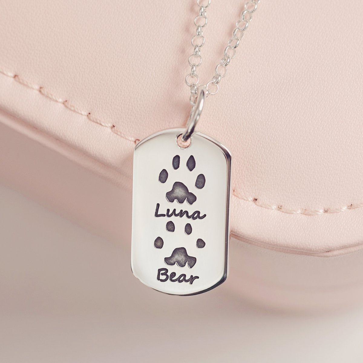 Pawprint Dog Tag Necklace Two Prints And Two Names