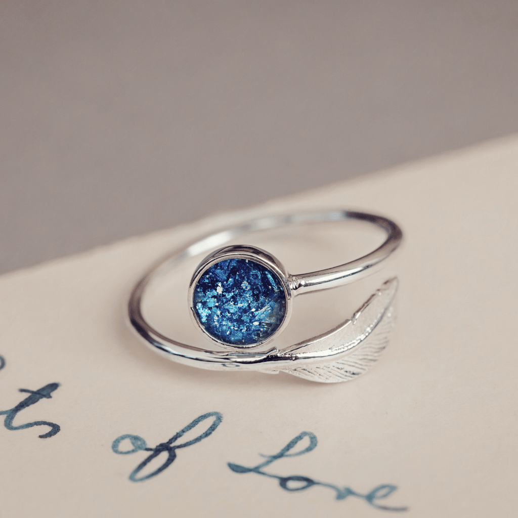 Cremation Ashes Adjustable Feather Ring