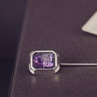 silver tie pin, created with purple crystals, resin and cremation ashes. 