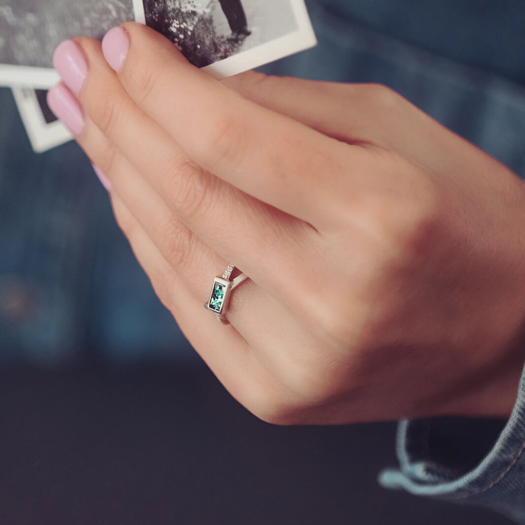 sterling silver & cubic zirconia sterling silver ring, made with cremation ashes