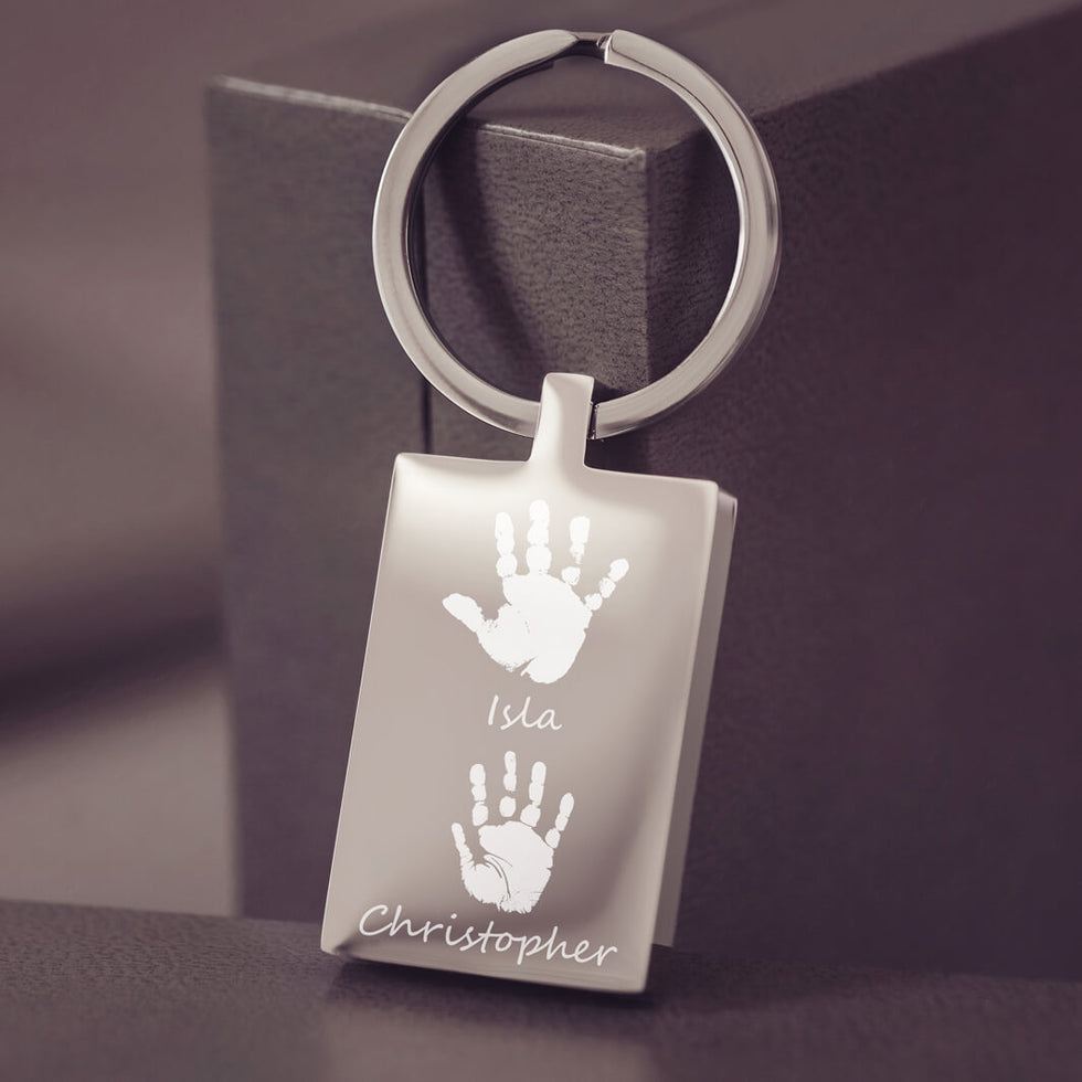Handprint Or Footprint Rectangle Keyring, Four Prints And Four Names ...