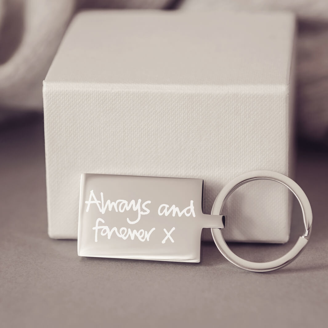Handwriting Rectangle Keyring – Hand on Heart Jewellery