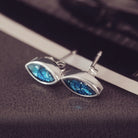 sterling silver marquise cut stud earrings, created with cremation ashes, blue crystal and resin
