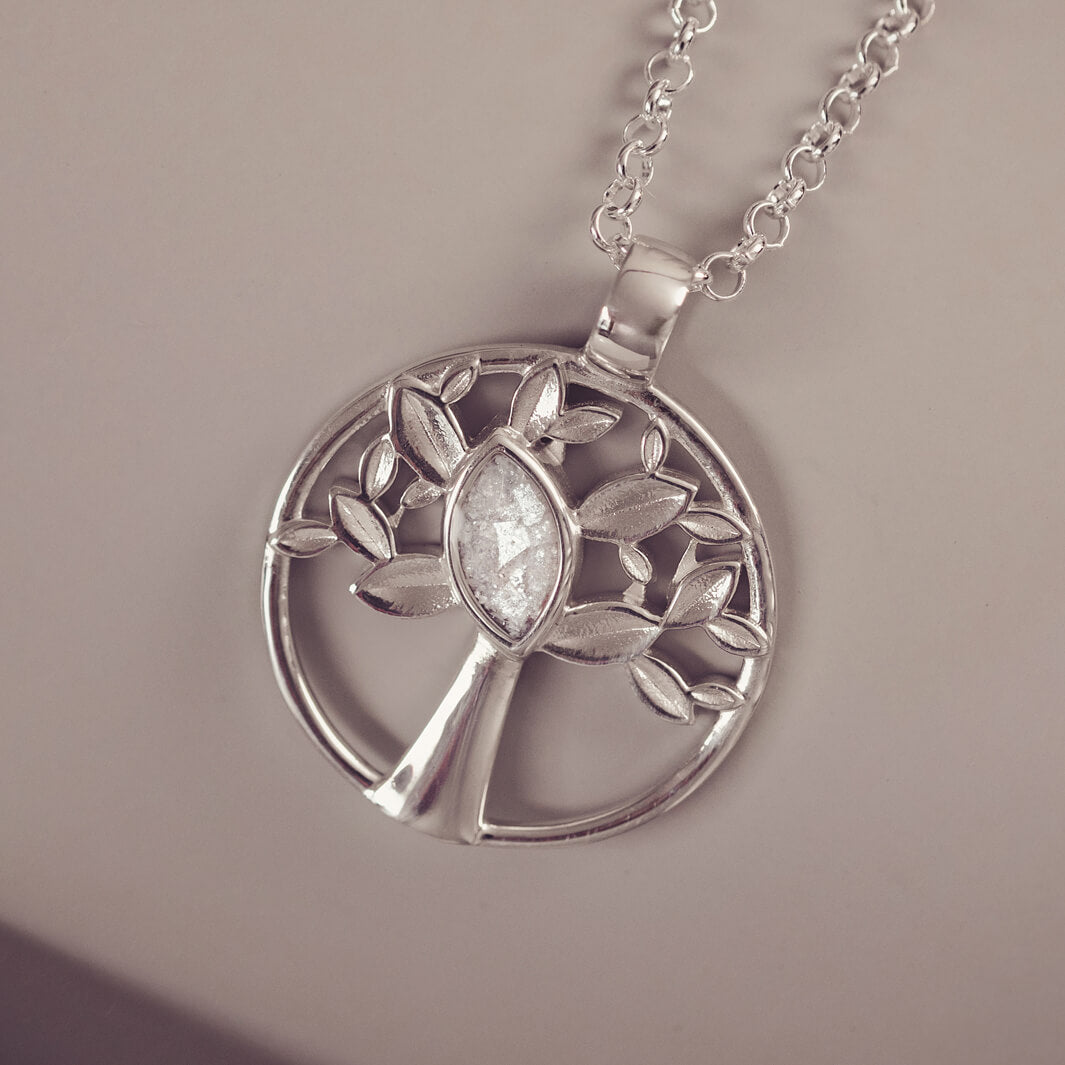 Silver Tree of Life Necklace with clear section to hold cremation ashes
