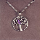 Silver Tree of Life Necklace with purple section to hold cremation ashes
