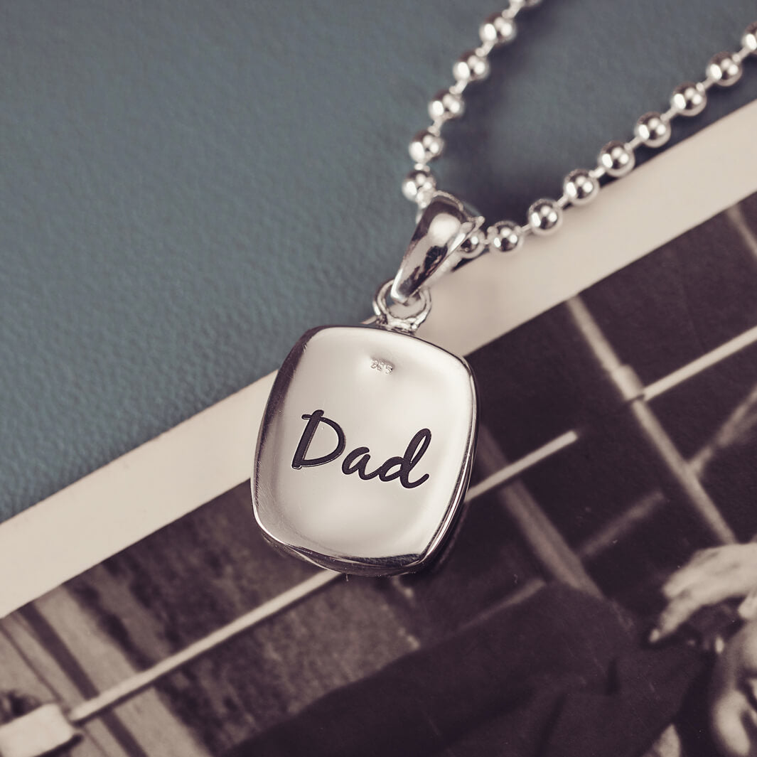 Mens Cremation Ashes Square Tag Necklace