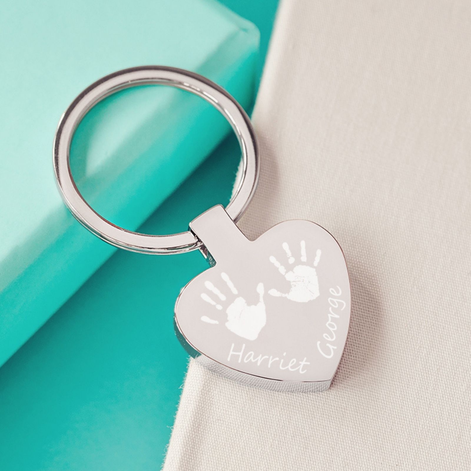Childrens Handprint Or Footprint Heart Keyring With Two Prints