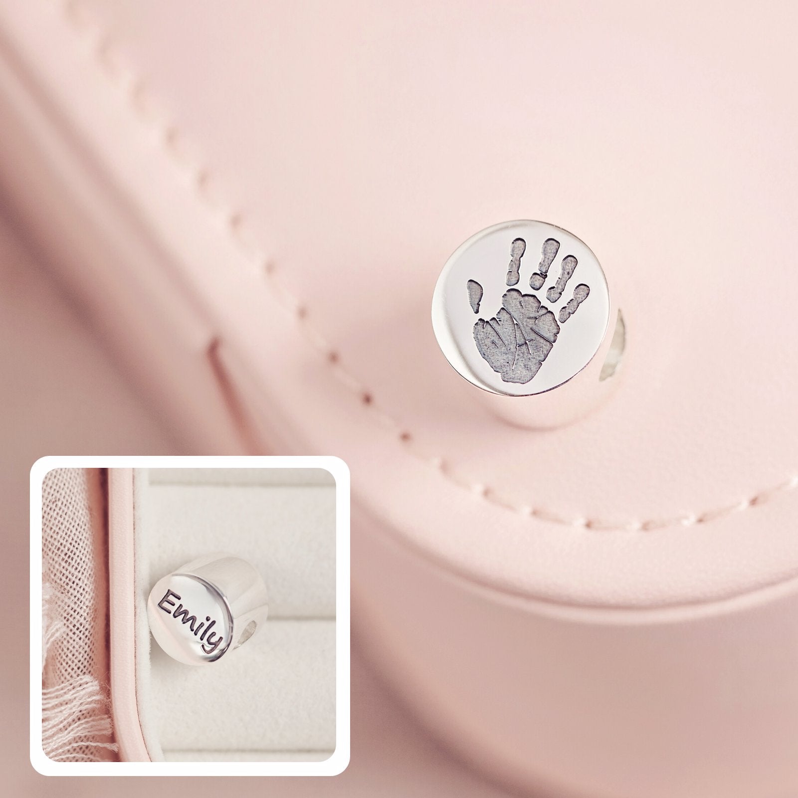 Handprint or Footprint Round Charm Bracelet Bead
