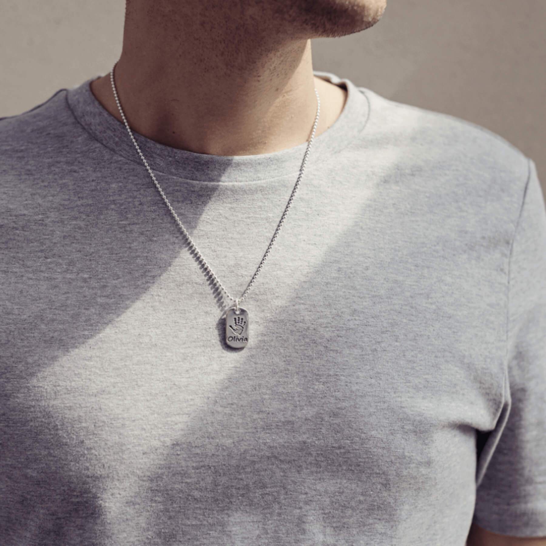 Handprint Or Footprint Dog Tag Necklace, One Print And One Name Necklace Handonheartjewellery