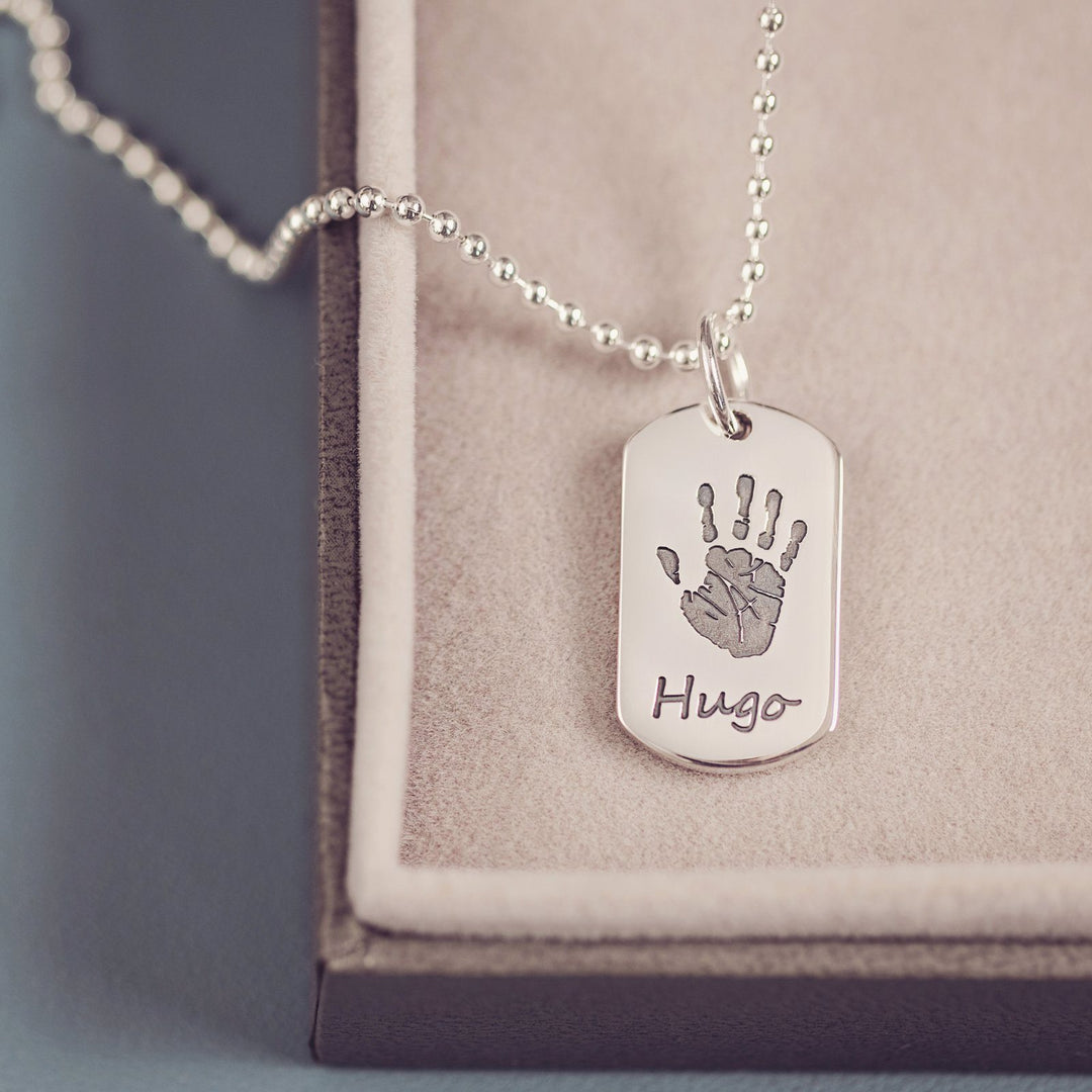 Handprint Or Footprint Dog Tag Necklace One Print And One Name