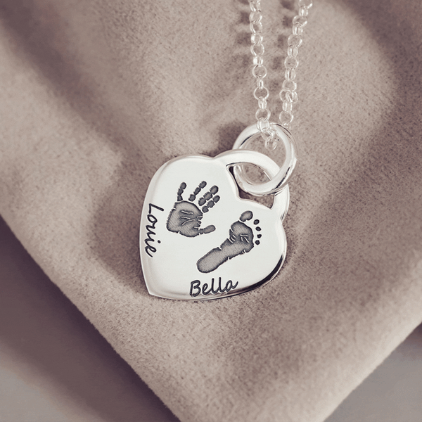 Custom Silver Footprint and Hand-Stamped Initial Necklace -:- Your Bab –  Kaleen Wolfe Designs
